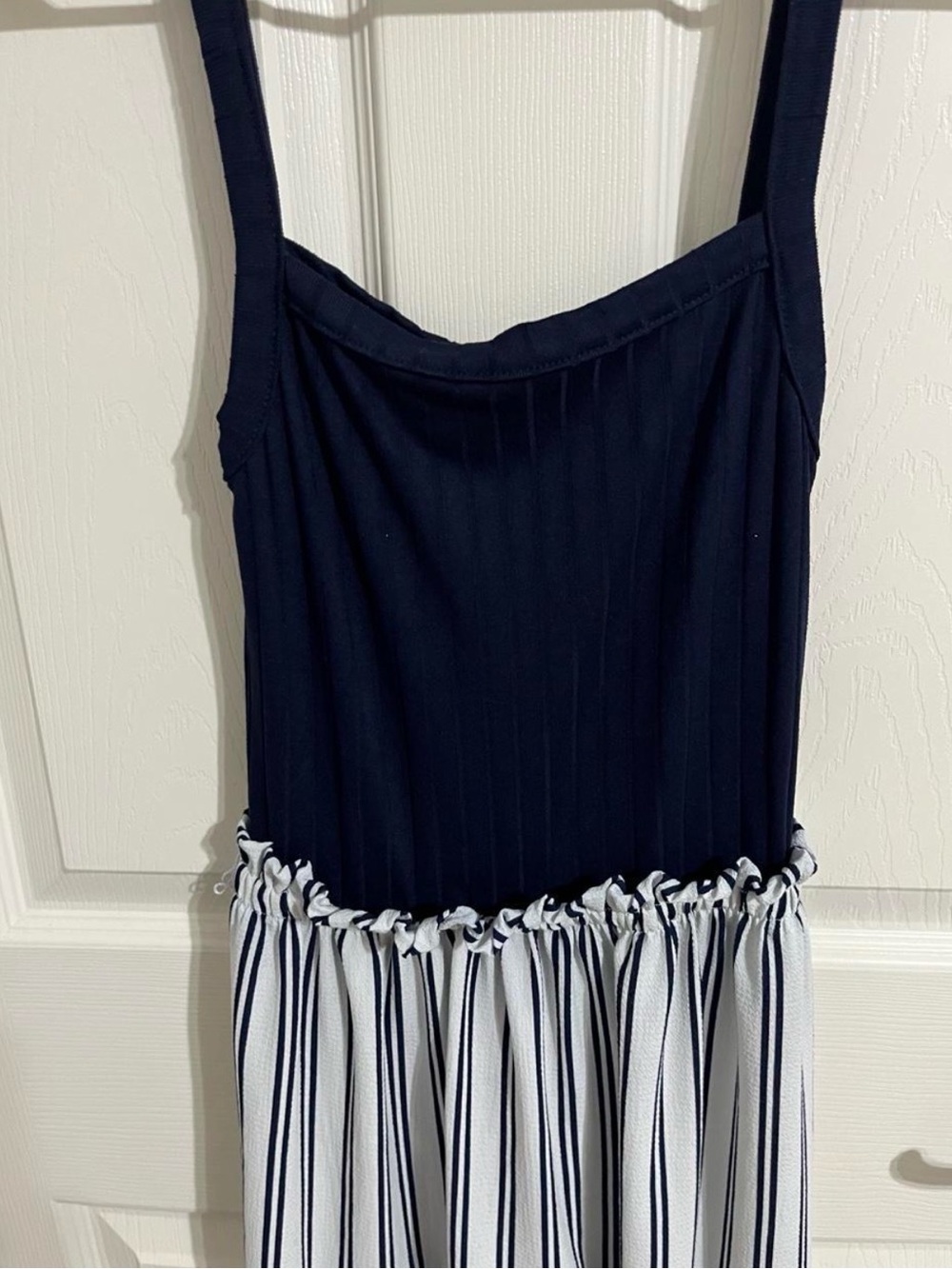 Love Squared Navy Top White and Navy Striped Tiered Maxi Dress - Picture 2 of 4